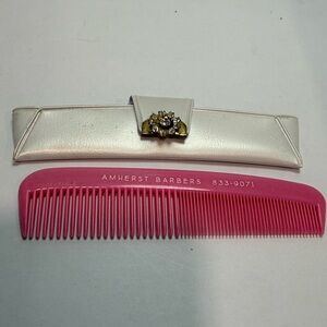 Vintage Amherst Barbers Pink Unbreakable Comb w/ Rhinestone Case 5”